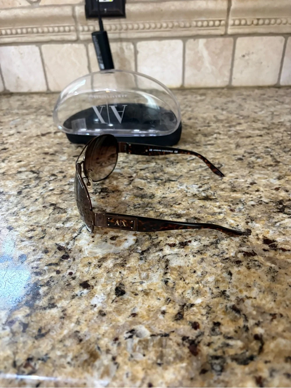 Armani Exchange Brown Gradient Aviator Sunglasses with Dark Brown Lens